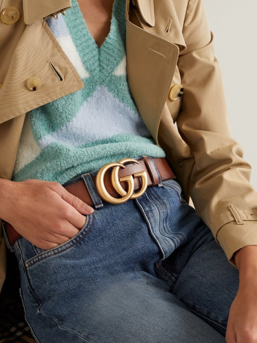 Gucci Double G Brown Leather Belt in Size 90